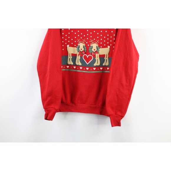Vintage 90s Streetwear XL Faded Christmas Reindeer Collared Sweatshirt USA - Picture 3 of 8